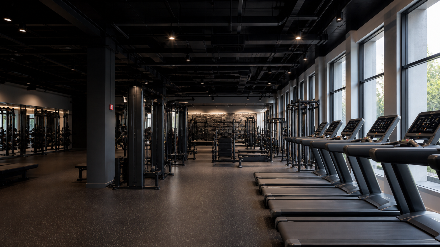Commercial gym with cardio and strength equipment