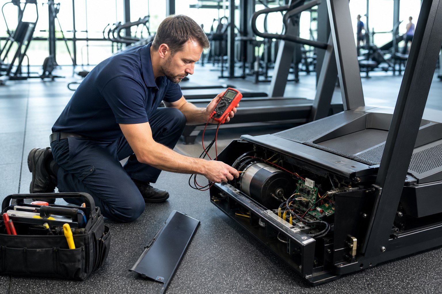 Commercial gym equipment repair in a fitness facility