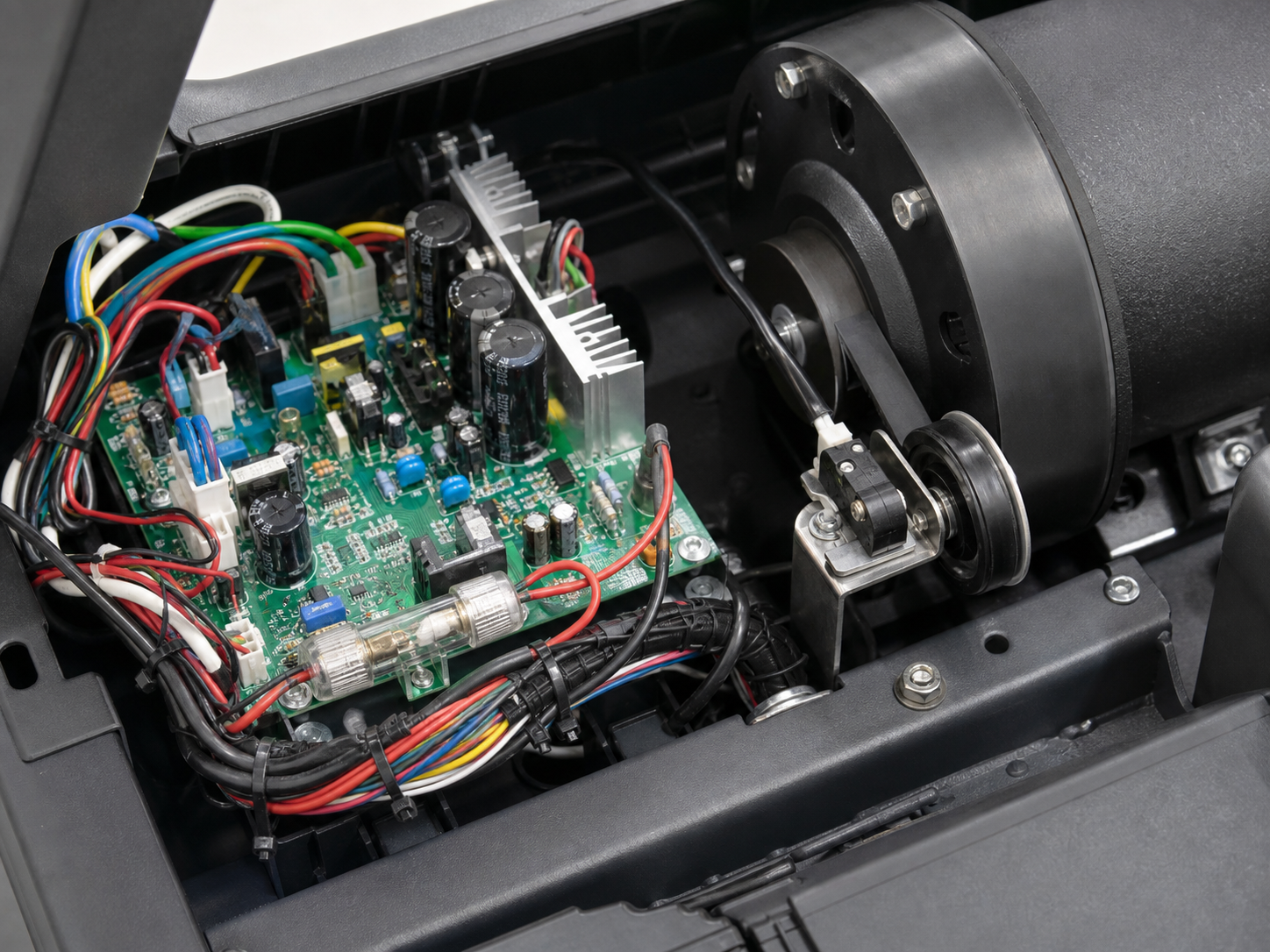 Treadmill motor control board, wiring harnesses, fuse, heat sink, and speed sensor