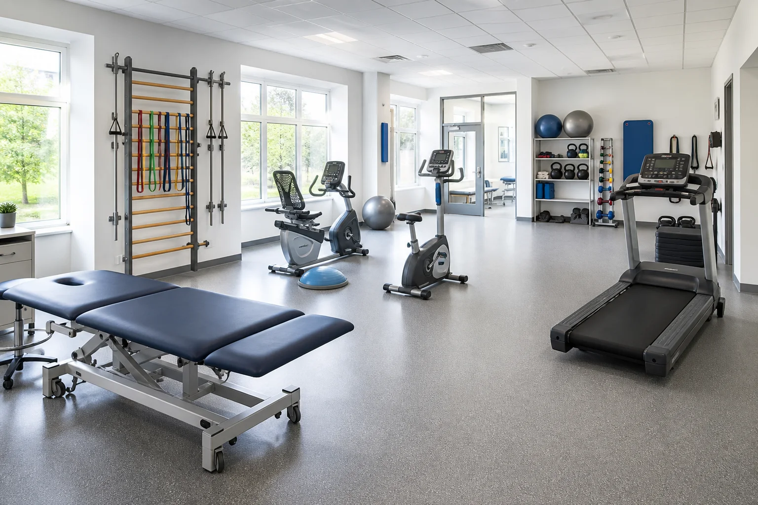 Rehabilitation fitness equipment repair in a therapy and clinical exercise facility
