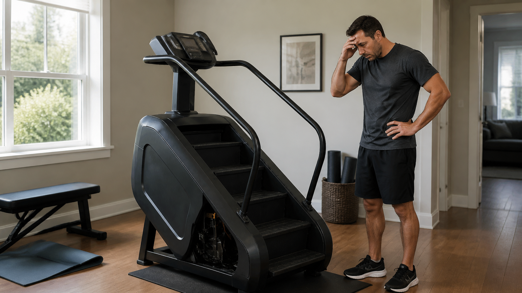 Residential stair climber in a home fitness space